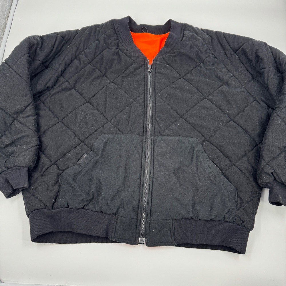 Cabelas Outdoor Gear Reversible Quilted Bomber Jacket Men's 2XL Black Orange